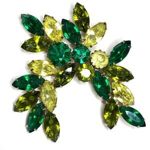Brooch Green Yellow Green Olive Silver Uranium Glass Vtg Estate Jewelry O30